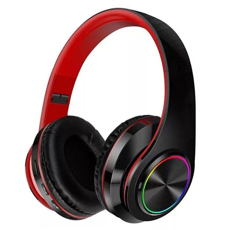 Wireless Bluetooth Headphones with Colorful Lights and Pluggable Card Game Feature Gadgets Headphones Color : Blue|Black|White|Black and red 