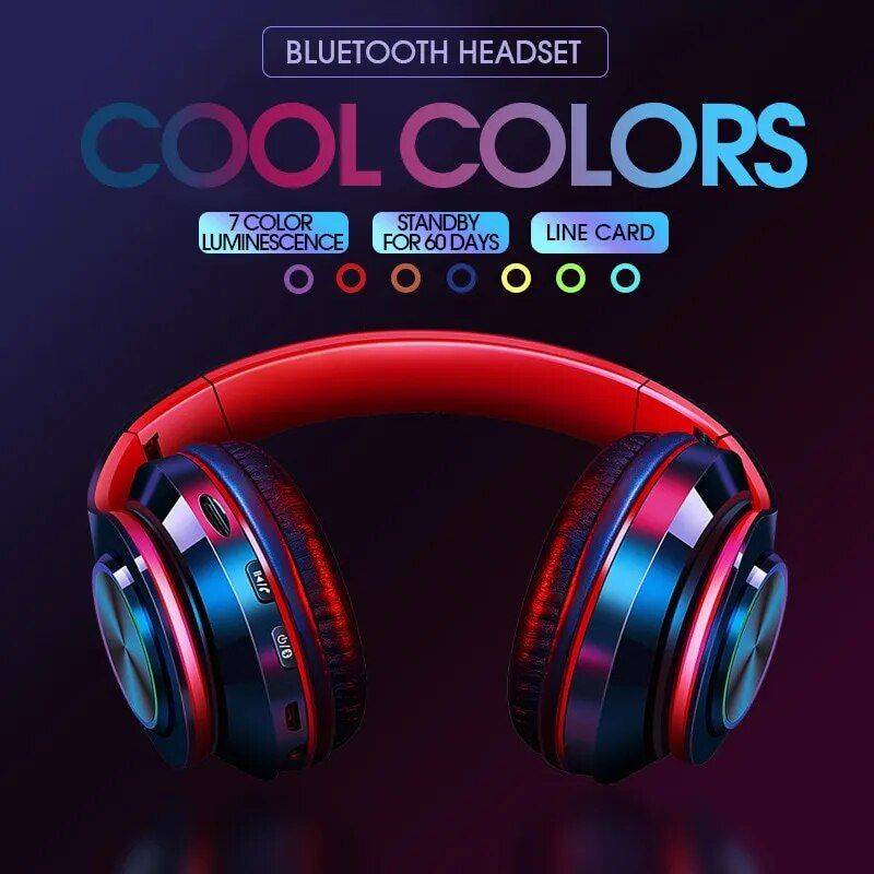 Wireless Bluetooth Headphones with Colorful Lights and Pluggable Card Game Feature Gadgets Headphones Color : Blue|Black|White|Black and red 