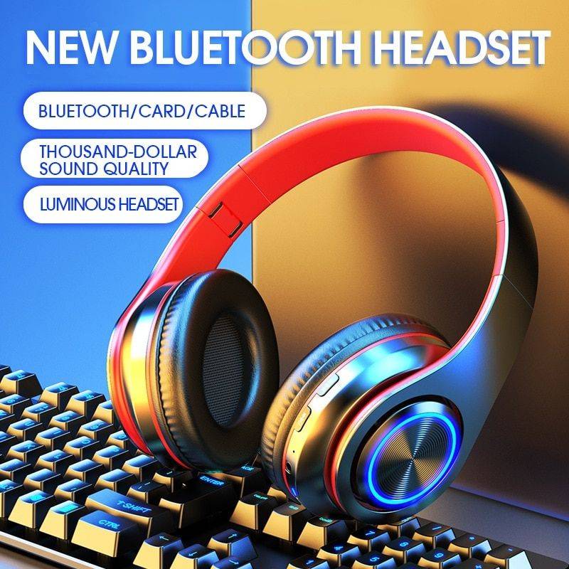 Wireless Bluetooth Headphones with Colorful Lights and Pluggable Card Game Feature Gadgets Headphones Color : Blue|Black|White|Black and red 