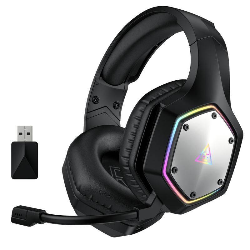 2.4GHz Wireless Gaming Headset with 7.1 Surround, ENC Mic & RGB Lighting for PC/PS4/PS5/Xbox Gadgets Headphones Color : Black 