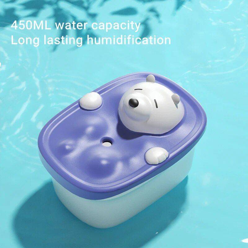 450ML Lovely Bath Bear Air Humidifier Home Electronics Color : Gray|Purple 