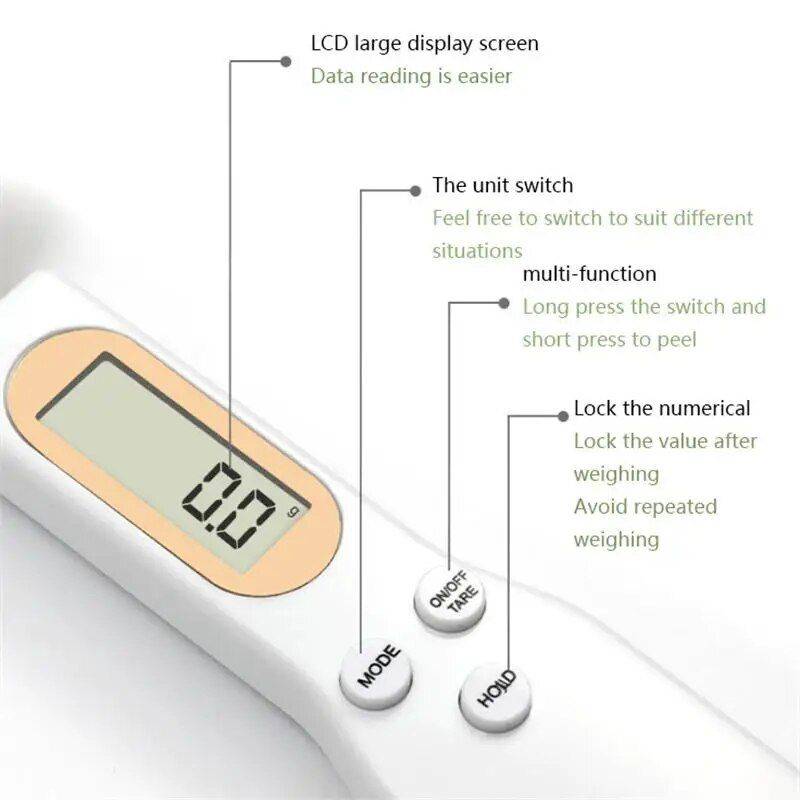 Digital LCD Adjustable Weighing Spoon with Multi-Function Kitchen Scale Kitchen Kitchen Gadgets Color : Black|White 