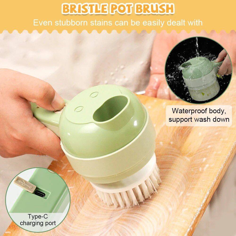 Electric 4-in-1 Vegetable Cutter & Garlic Masher - USB Rechargeable Kitchen Gadget Kitchen Kitchen Gadgets Color : Green|White 