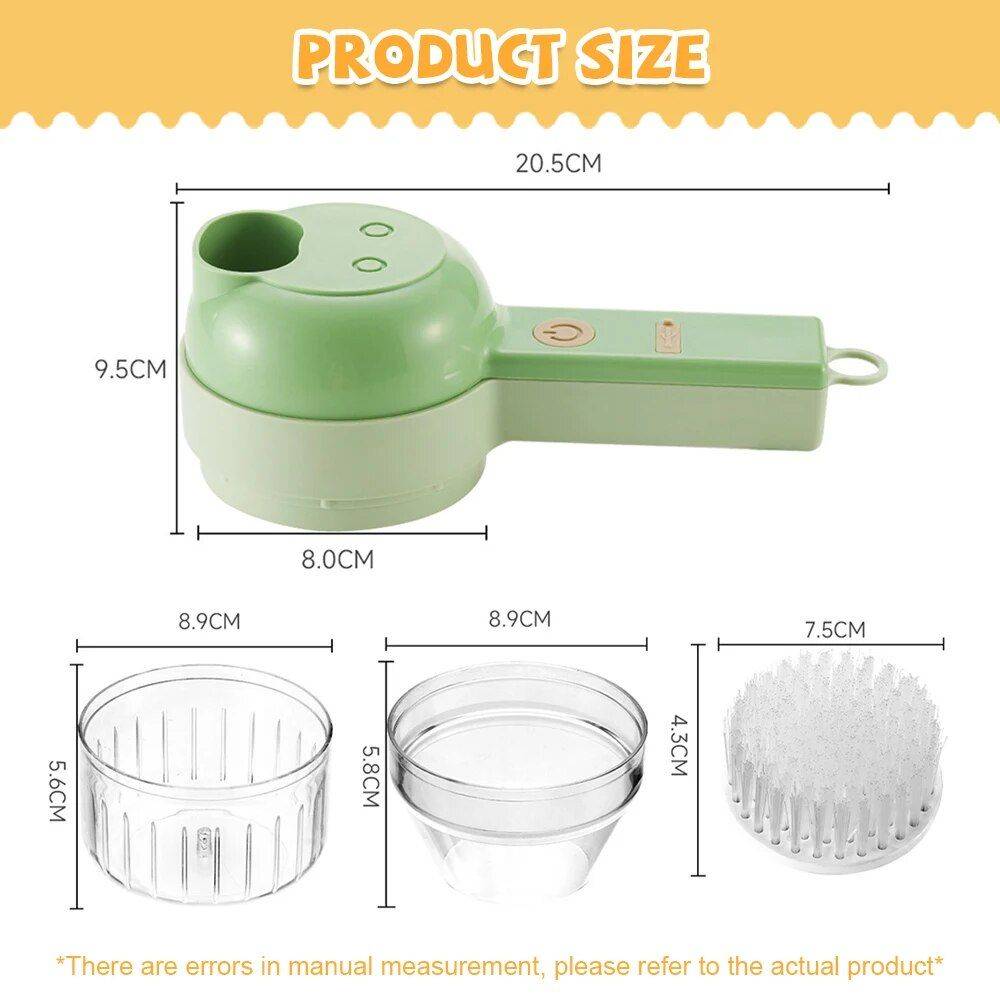 Electric 4-in-1 Vegetable Cutter & Garlic Masher - USB Rechargeable Kitchen Gadget Kitchen Kitchen Gadgets Color : Green|White 