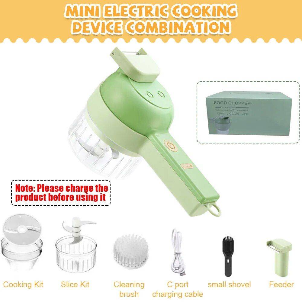 Electric 4-in-1 Vegetable Cutter & Garlic Masher - USB Rechargeable Kitchen Gadget Kitchen Kitchen Gadgets Color : Green|White 