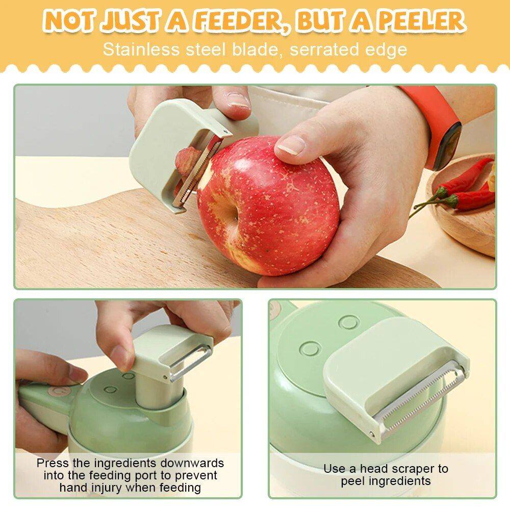 Electric 4-in-1 Vegetable Cutter & Garlic Masher - USB Rechargeable Kitchen Gadget Kitchen Kitchen Gadgets Color : Green|White 