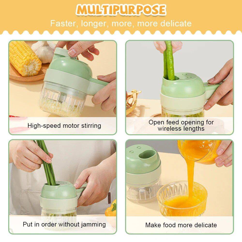 Electric 4-in-1 Vegetable Cutter & Garlic Masher - USB Rechargeable Kitchen Gadget Kitchen Kitchen Gadgets Color : Green|White 