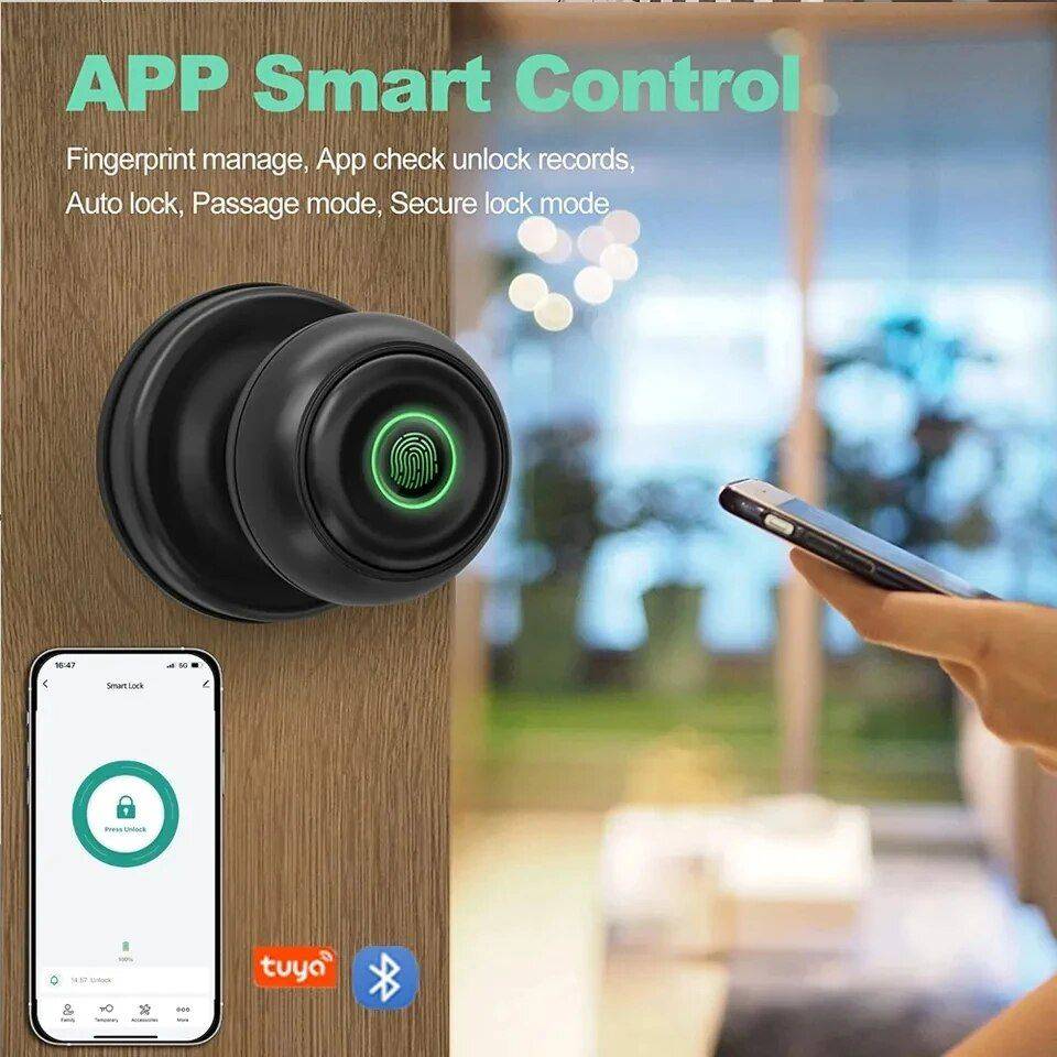 Bluetooth Smart Door Knob with Fingerprint & Keyless Entry Gadgets Security Color : Black|Silver 