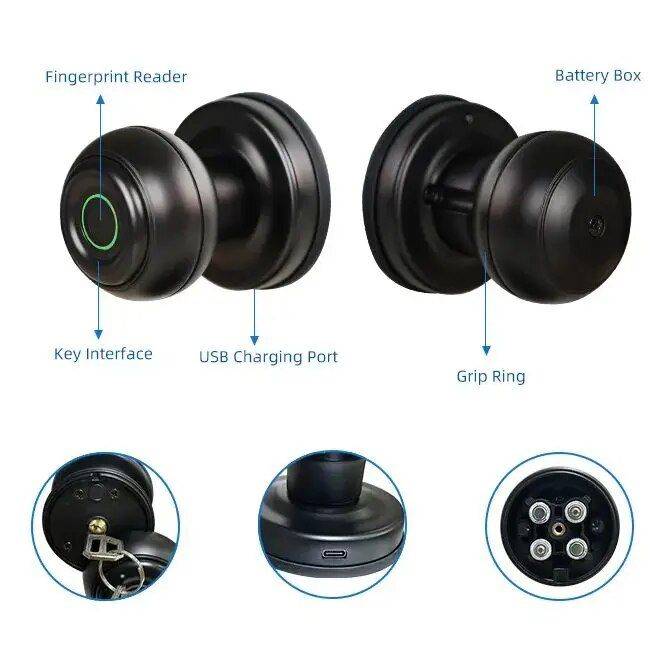 Bluetooth Smart Door Knob with Fingerprint & Keyless Entry Gadgets Security Color : Black|Silver 