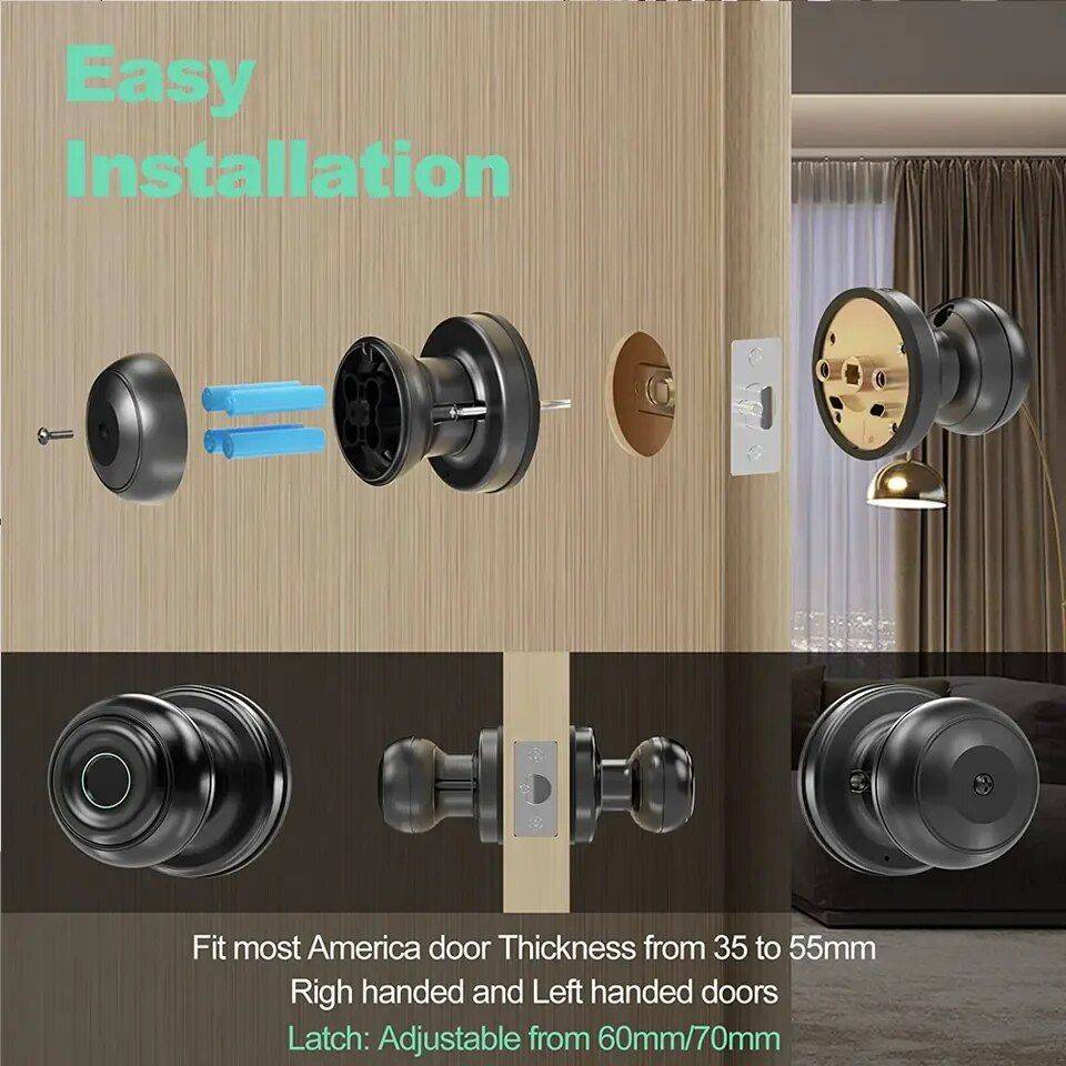 Bluetooth Smart Door Knob with Fingerprint & Keyless Entry Gadgets Security Color : Black|Silver 