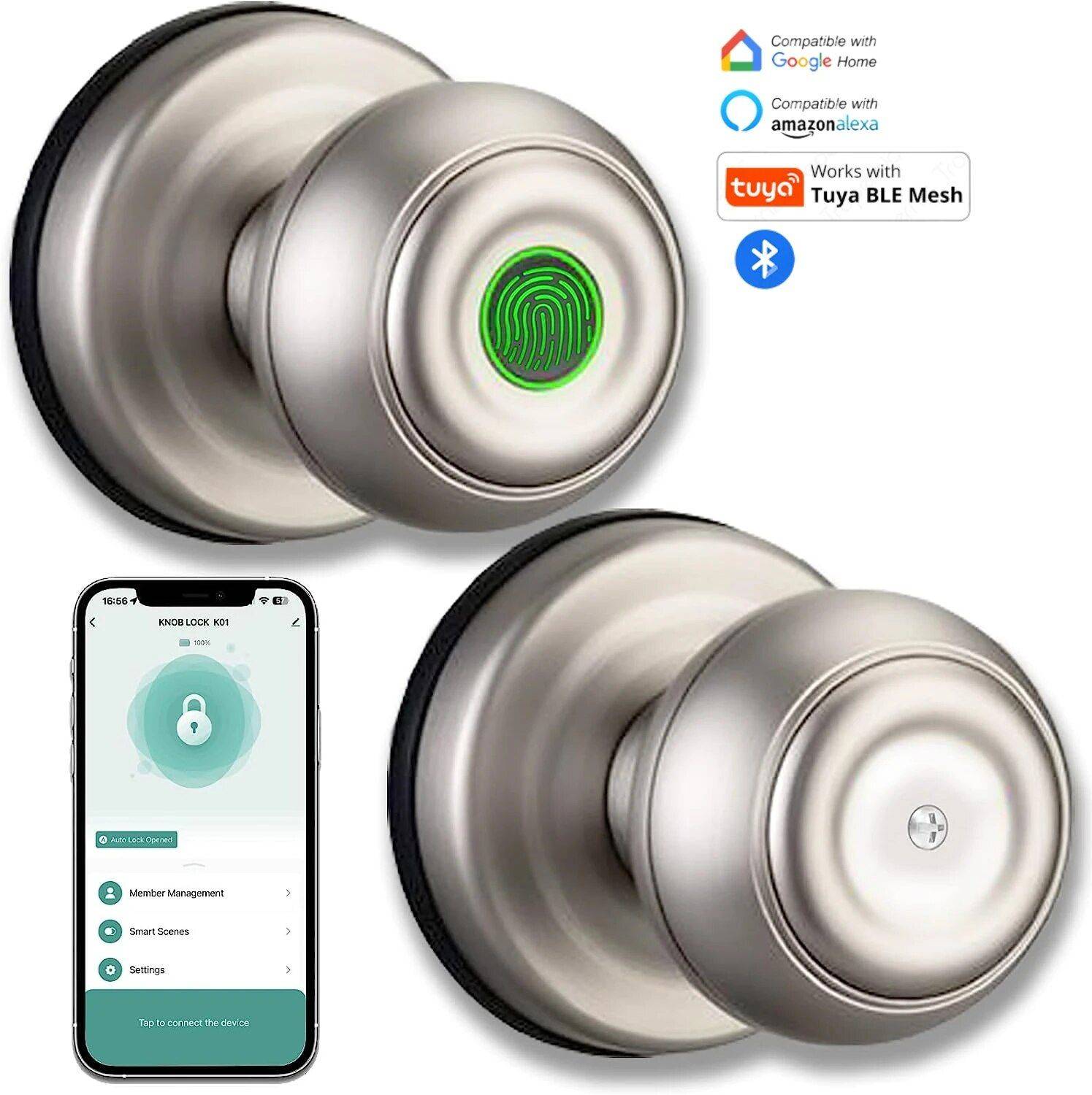 Bluetooth Smart Door Knob with Fingerprint & Keyless Entry Gadgets Security Color : Black|Silver 