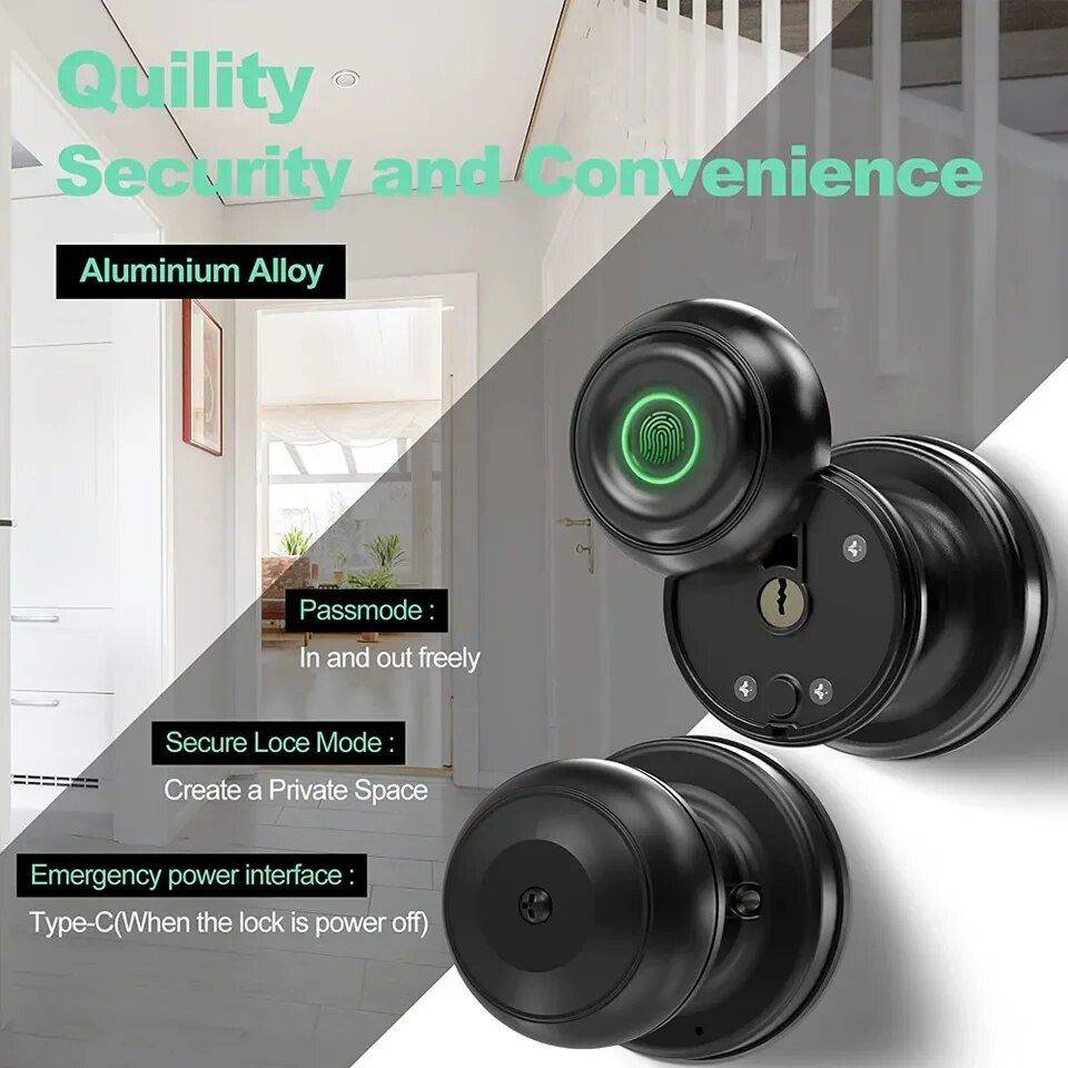 Bluetooth Smart Door Knob with Fingerprint & Keyless Entry Gadgets Security Color : Black|Silver 