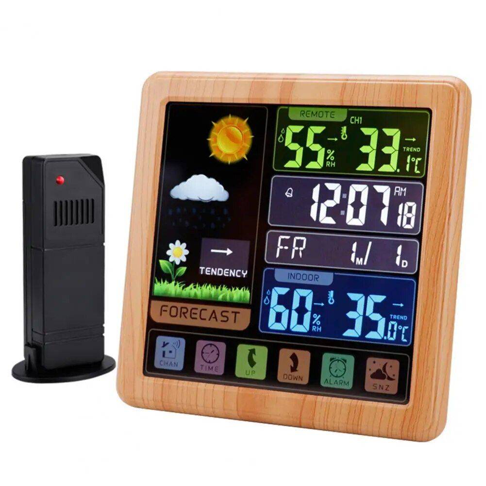 Wireless Multi-Language LCD Weather Station with Alarm Clock & Hygrometer Best Sellers Home Electronics Smart Home Color : White|Black|Wooden 