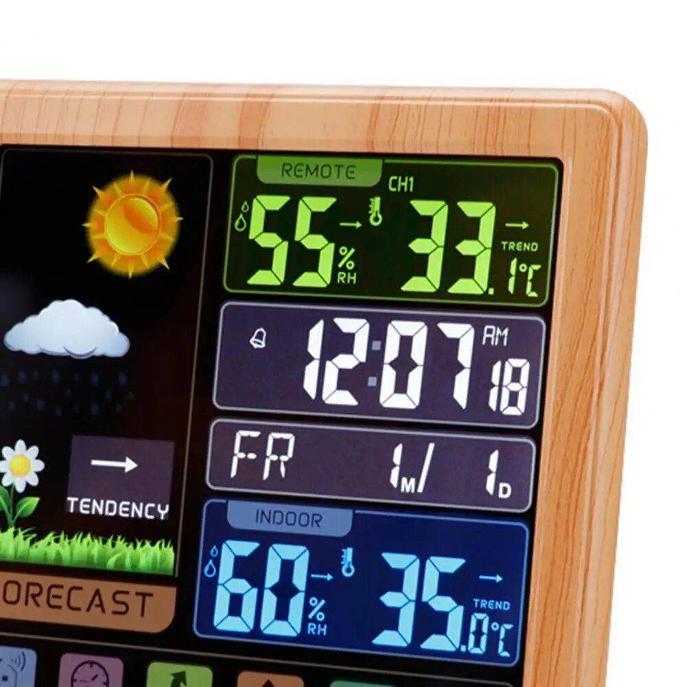 Wireless Multi-Language LCD Weather Station with Alarm Clock & Hygrometer Best Sellers Home Electronics Smart Home Color : White|Black|Wooden 