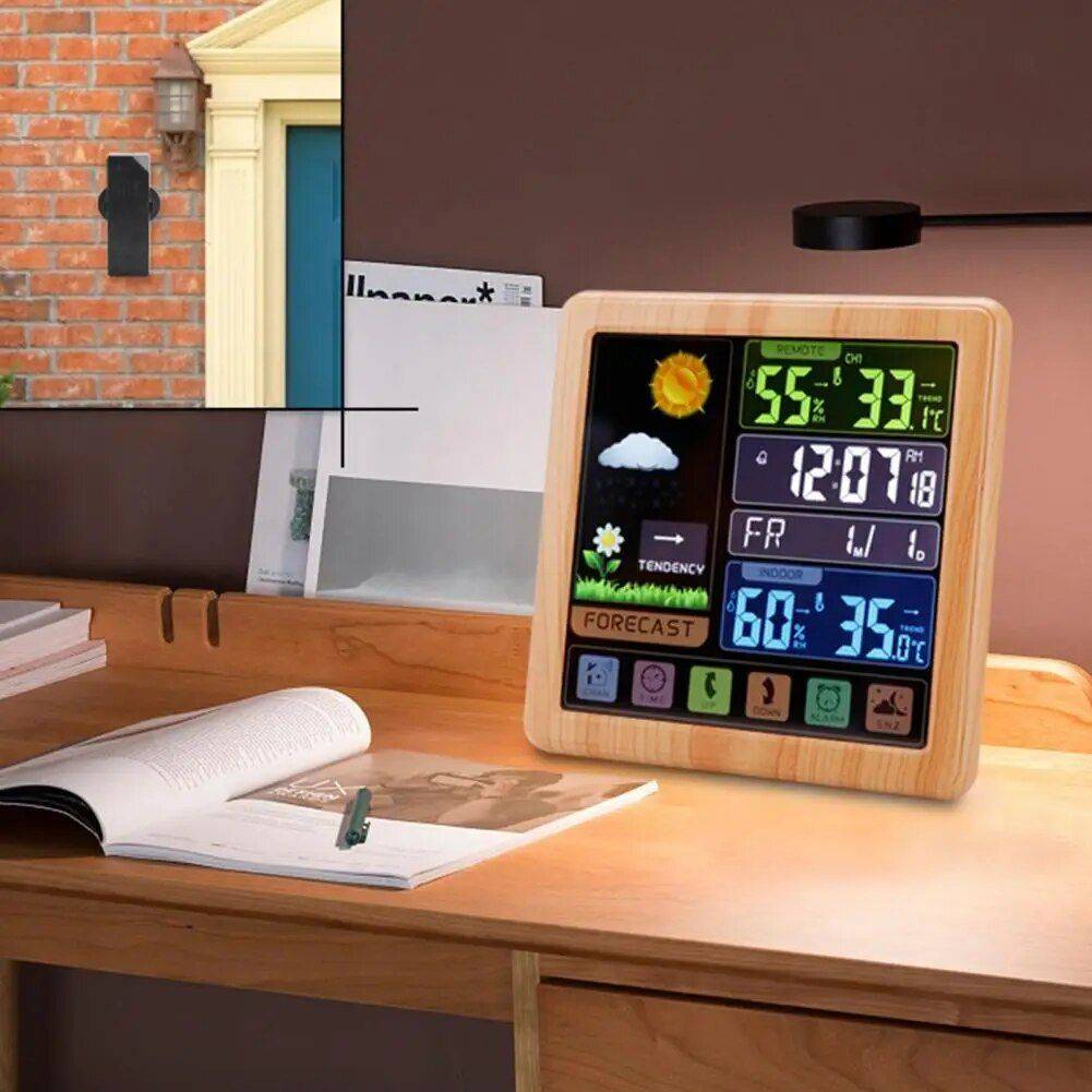 Wireless Multi-Language LCD Weather Station with Alarm Clock & Hygrometer Best Sellers Home Electronics Smart Home Color : White|Black|Wooden 