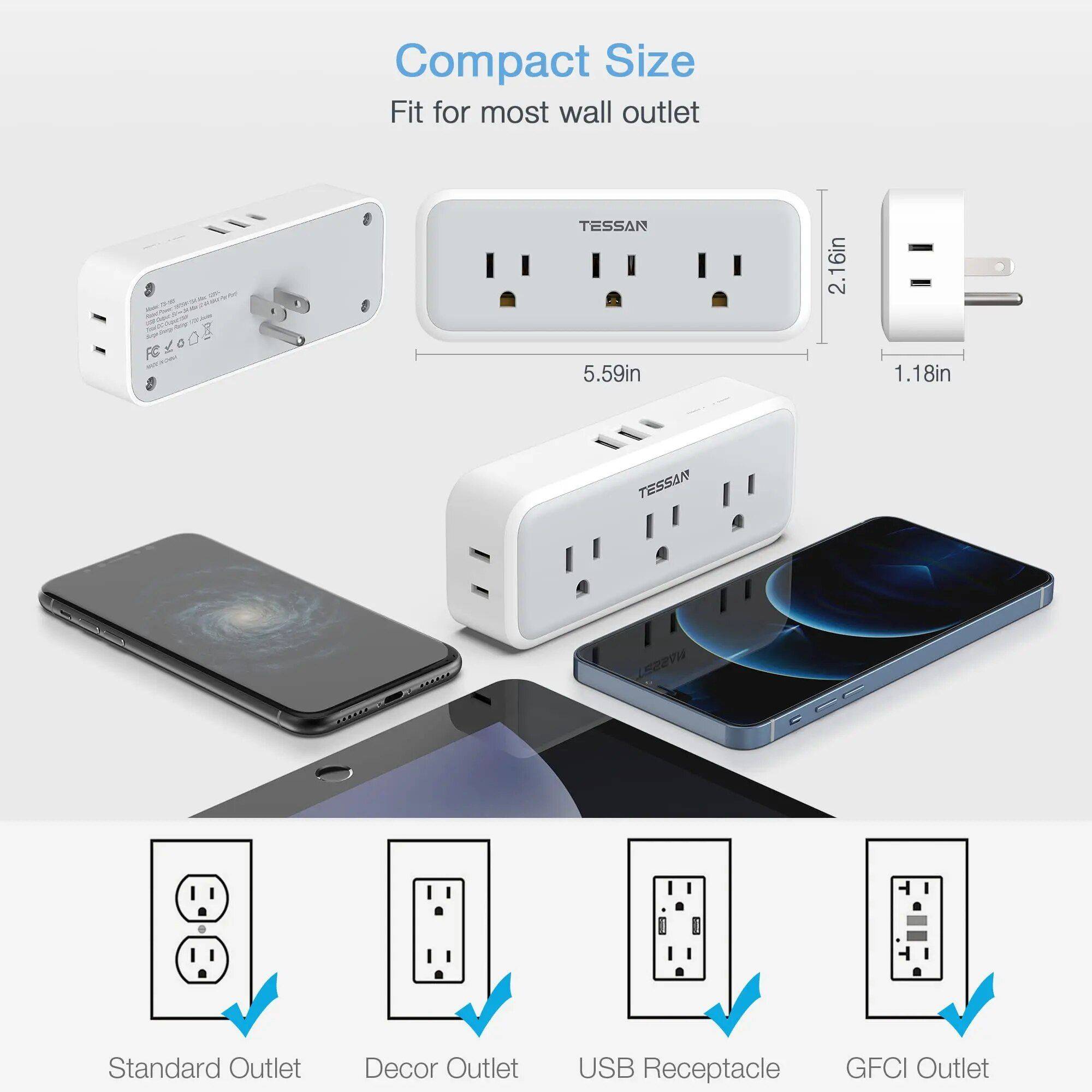 8-in-1 Multi-Plug Outlet Extender with USB Ports & Surge Protection Home Electronics Smart Home  