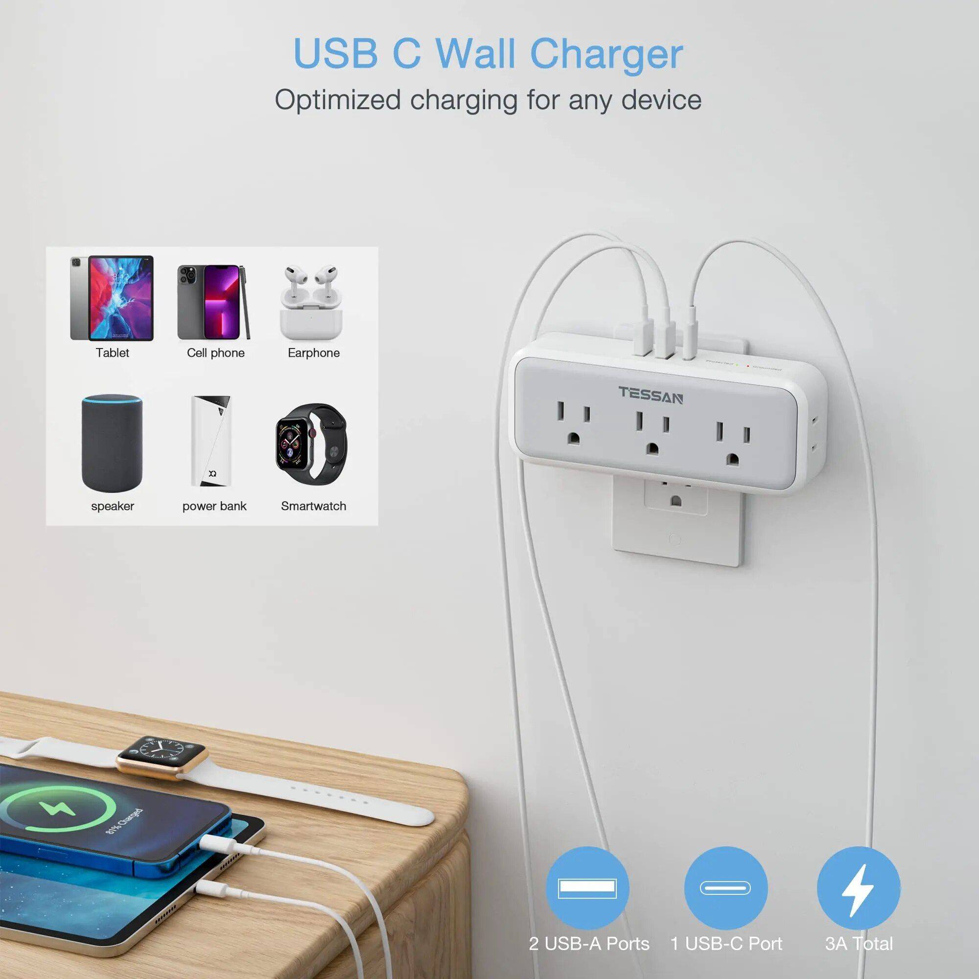 8-in-1 Multi-Plug Outlet Extender with USB Ports & Surge Protection Home Electronics Smart Home  