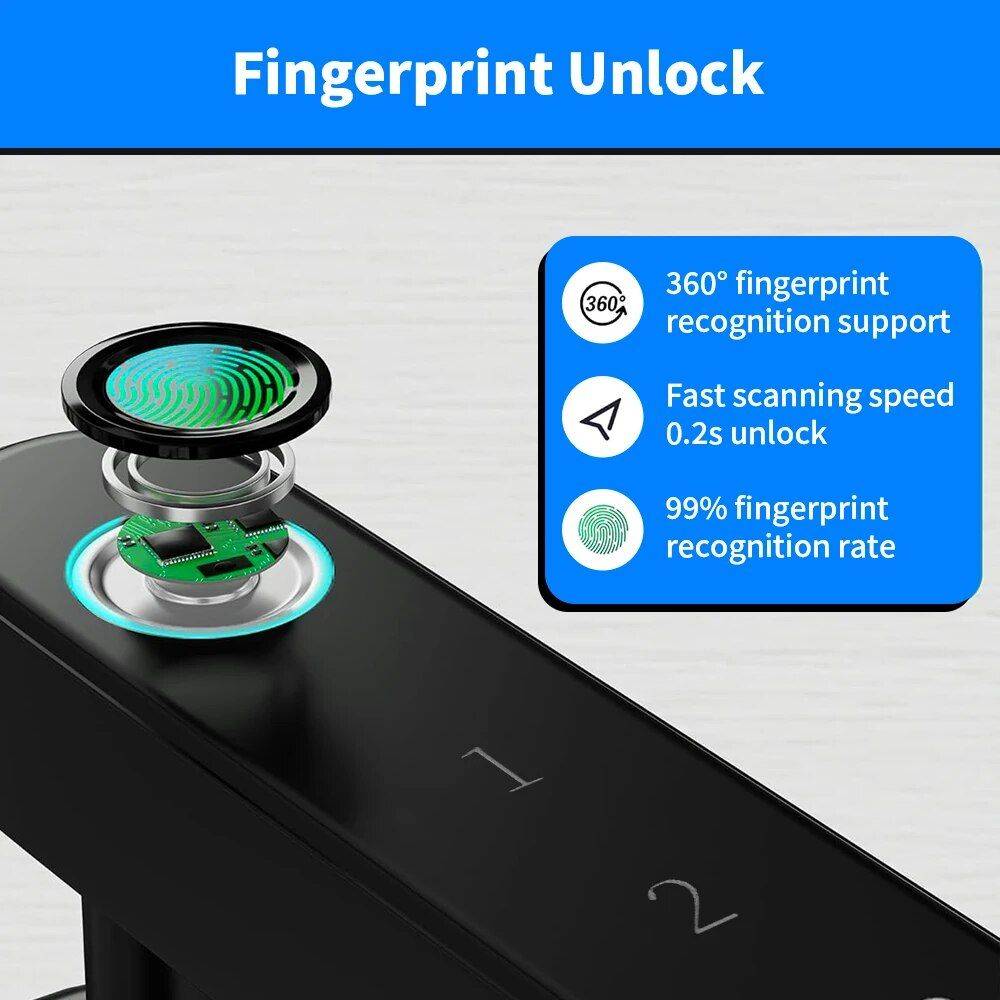 Smart 4-in-1 Fingerprint Door Lock with App Control & Key Access Home Electronics Smart Home  