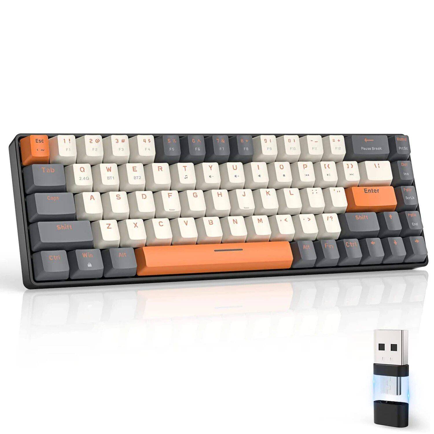 60% Dual Mode Bluetooth & 2.4Ghz Wireless Mechanical Keyboard Gadgets Keyboards & Mice Color : White|Gray|Black 