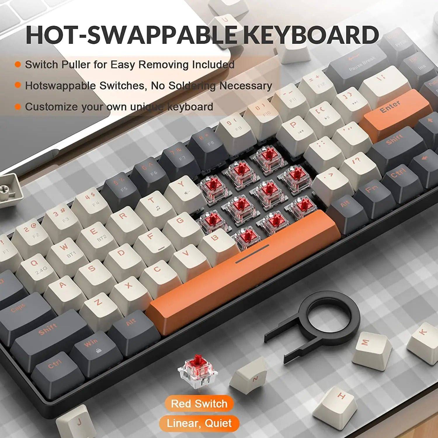 60% Dual Mode Bluetooth & 2.4Ghz Wireless Mechanical Keyboard Gadgets Keyboards & Mice Color : White|Gray|Black 