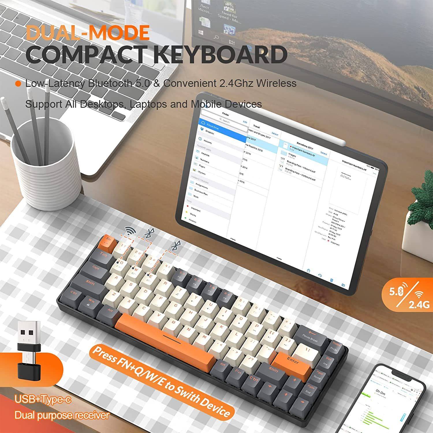 60% Dual Mode Bluetooth & 2.4Ghz Wireless Mechanical Keyboard Gadgets Keyboards & Mice Color : White|Gray|Black 