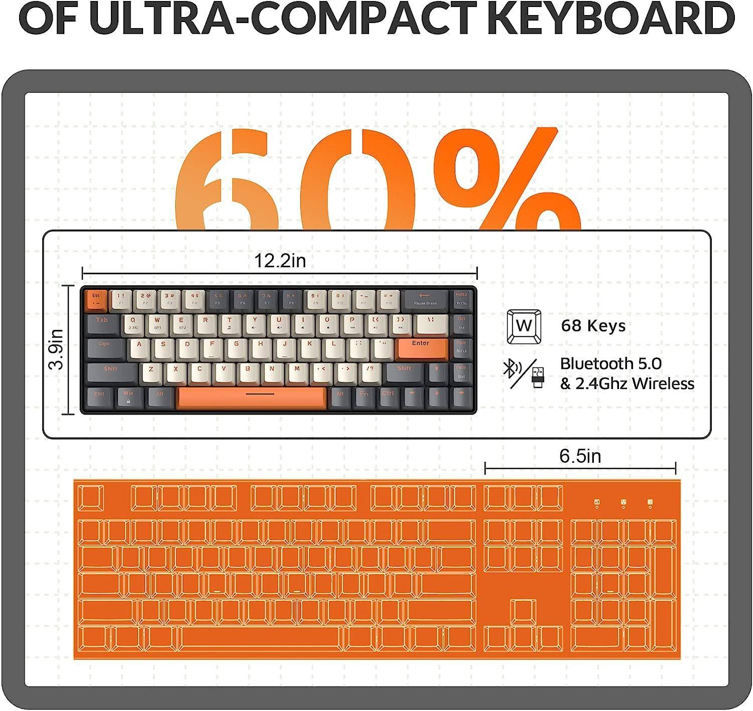 60% Dual Mode Bluetooth & 2.4Ghz Wireless Mechanical Keyboard Gadgets Keyboards & Mice Color : White|Gray|Black 