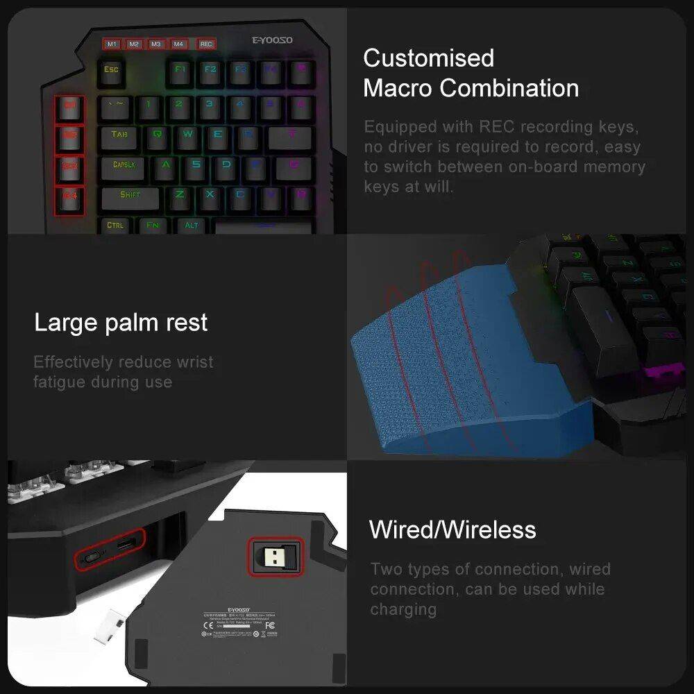 Wireless Mini One-handed RGB Mechanical Gaming Keyboard with 44 Keys & Blue Switch Best Sellers Gadgets Keyboards & Mice Color : Black 