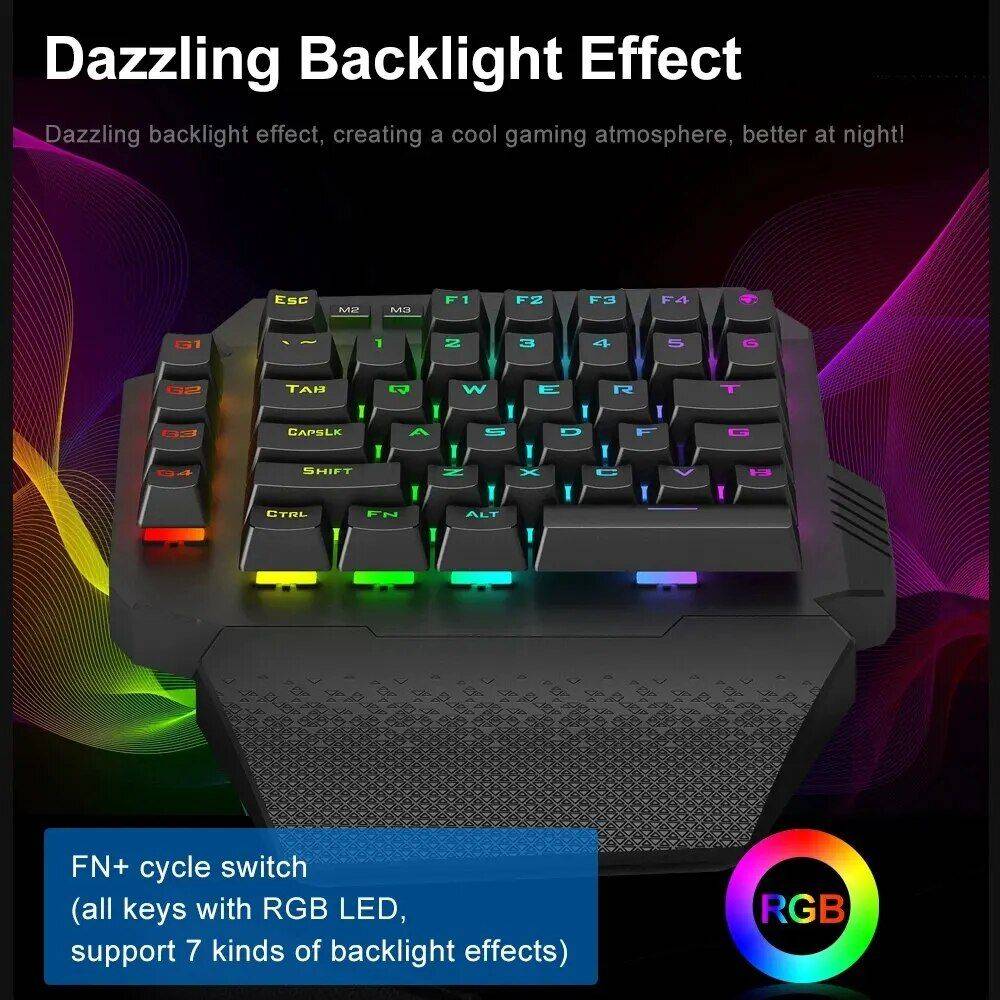 Wireless Mini One-handed RGB Mechanical Gaming Keyboard with 44 Keys & Blue Switch Best Sellers Gadgets Keyboards & Mice Color : Black 