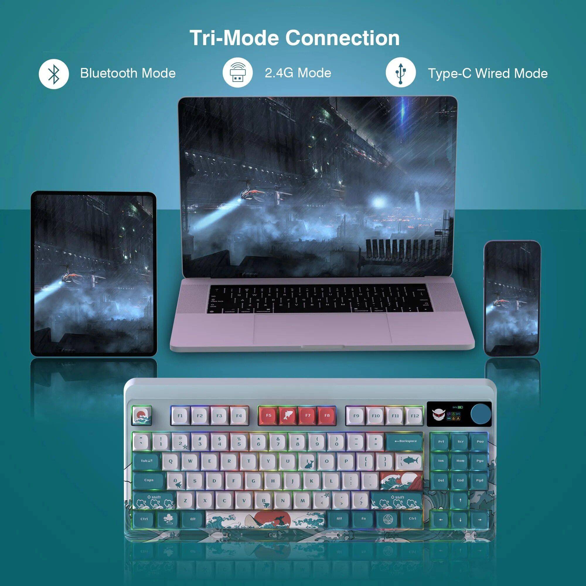 Wireless TKL Mechanical Keyboard with OLED & Multifunctional Knob - Hot-Swap RGB Gaming Keyboard Best Sellers Gadgets Keyboards & Mice Color : Coral sea 