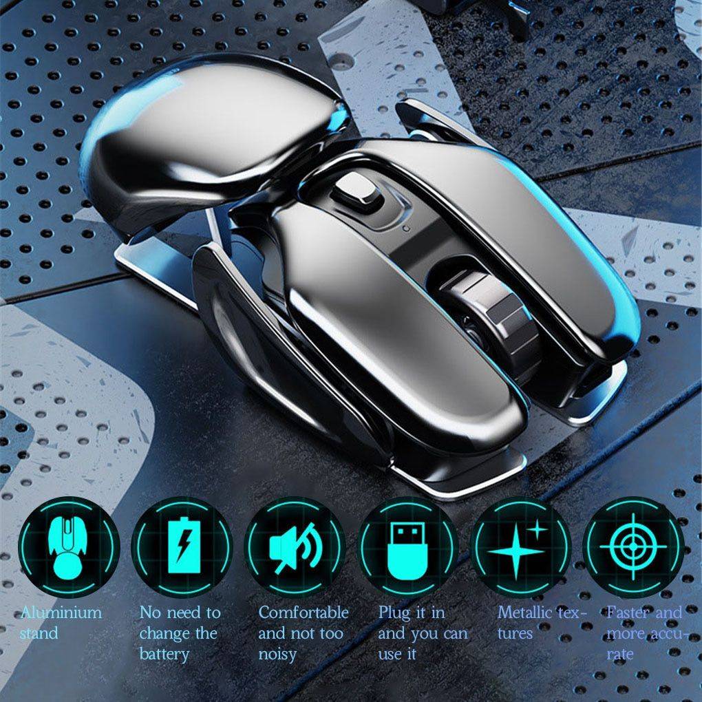 Wireless Metal Gaming & Office Mouse – Rechargeable, Silent, Waterproof, 1600DPI with 6 Buttons Gadgets Keyboards & Mice Color : Black 