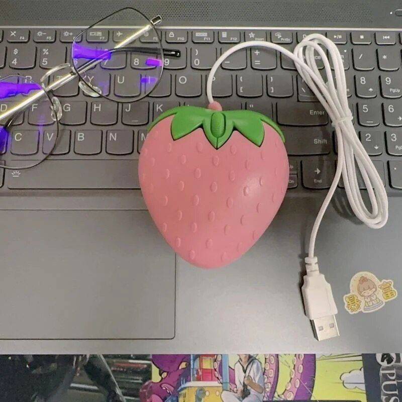 Pink Strawberry Optical Wired Mouse - Cute Gaming & Office Essential Gadgets Keyboards & Mice Color : Pink 