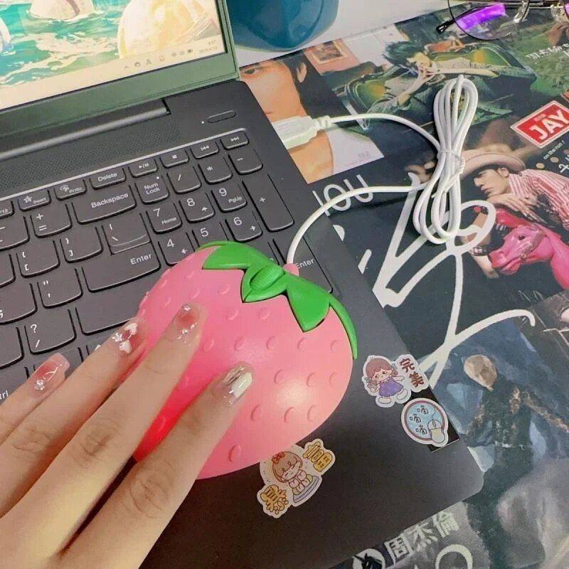 Pink Strawberry Optical Wired Mouse - Cute Gaming & Office Essential Gadgets Keyboards & Mice Color : Pink 