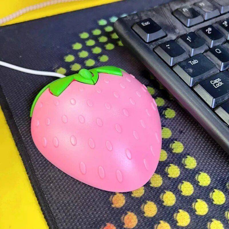 Pink Strawberry Optical Wired Mouse - Cute Gaming & Office Essential Gadgets Keyboards & Mice Color : Pink 