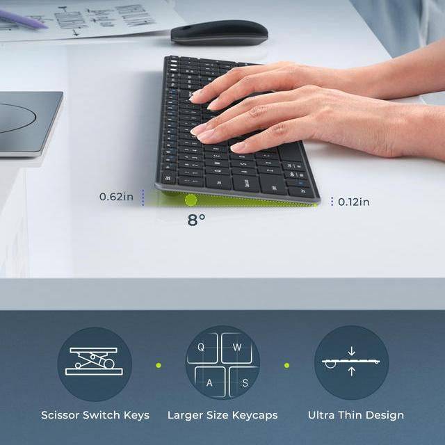 Ultra-Slim Multi-Device Rechargeable Bluetooth Keyboard & Mouse Combo - Wireless, Ergonomic Design for Mac/Win/Android/iOS Gadgets Keyboards & Mice Color : Black Gray 