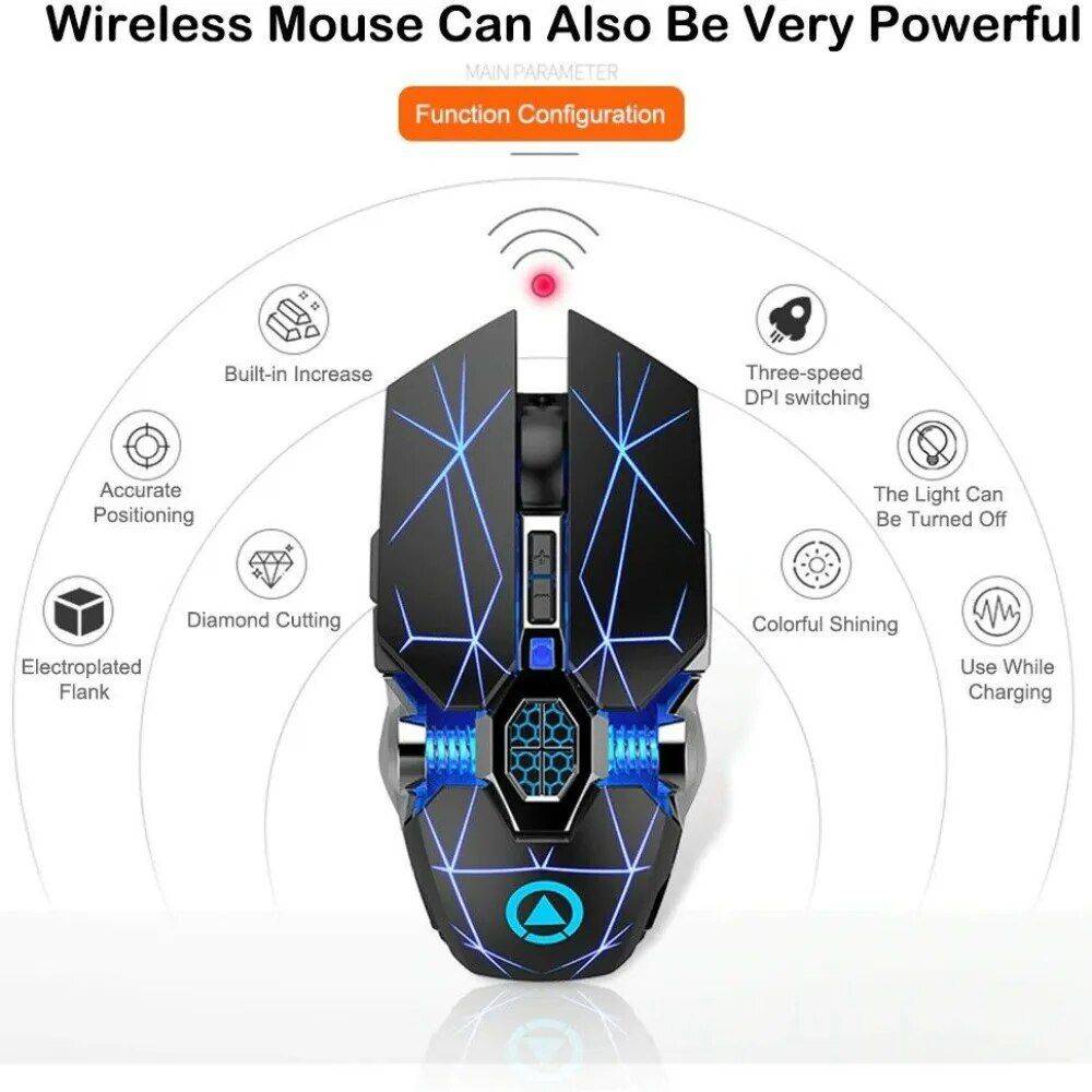 Wireless Optical Gaming Mouse - 1600DPI, Rechargeable, 7-Color LED, Silent Mic Gadgets Keyboards & Mice Color : White|Black 