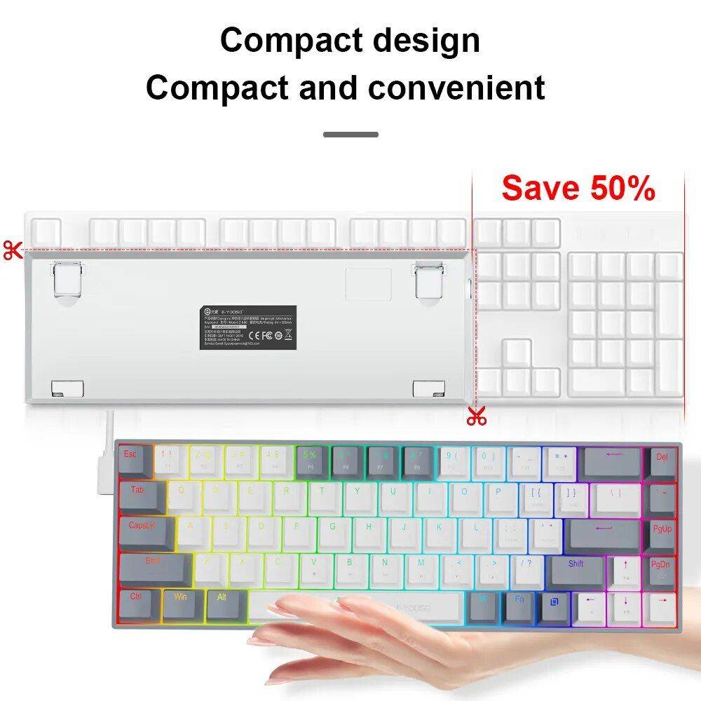 Compact RGB Mechanical Keyboard 68-Key - Multilingual Red Switch Gaming Keypad Gadgets Keyboards & Mice Laptop & Tablet Accessories Color : White|White-Gray|Black 