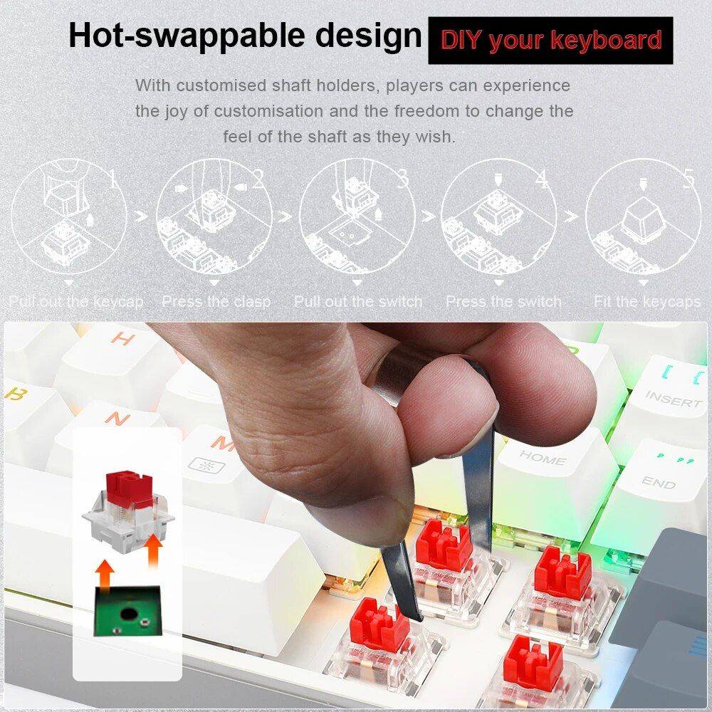 Compact RGB Mechanical Keyboard 68-Key - Multilingual Red Switch Gaming Keypad Gadgets Keyboards & Mice Laptop & Tablet Accessories Color : White|White-Gray|Black 