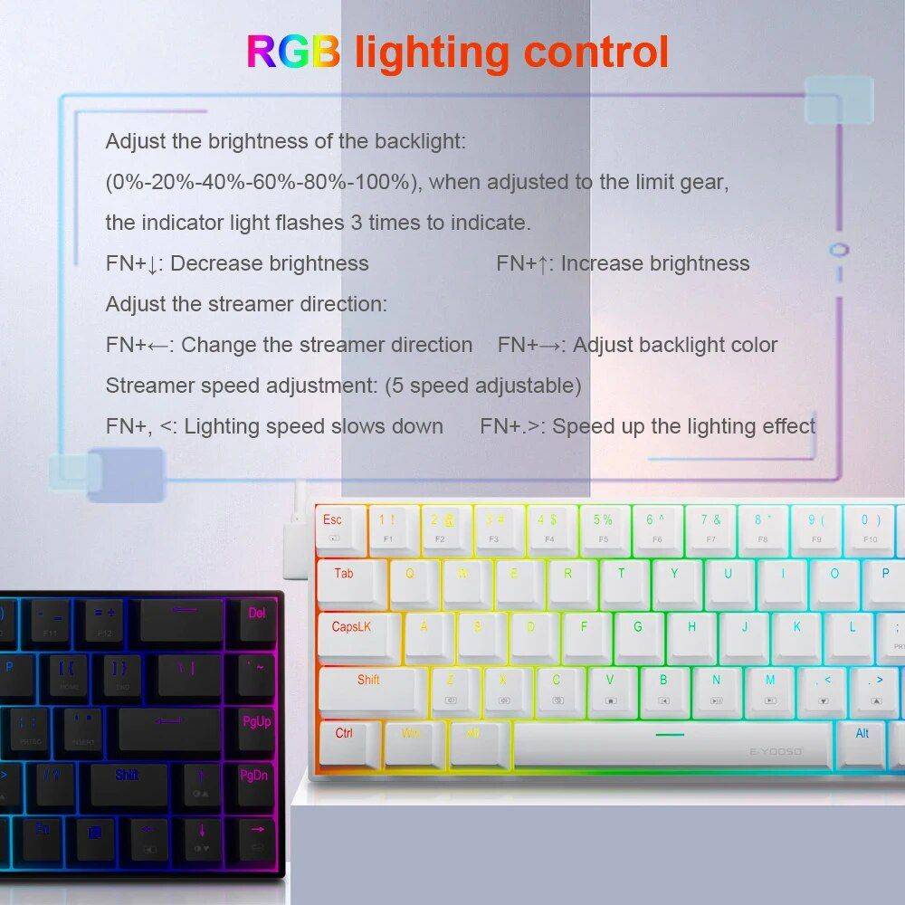 Compact RGB Mechanical Keyboard 68-Key - Multilingual Red Switch Gaming Keypad Gadgets Keyboards & Mice Laptop & Tablet Accessories Color : White|White-Gray|Black 