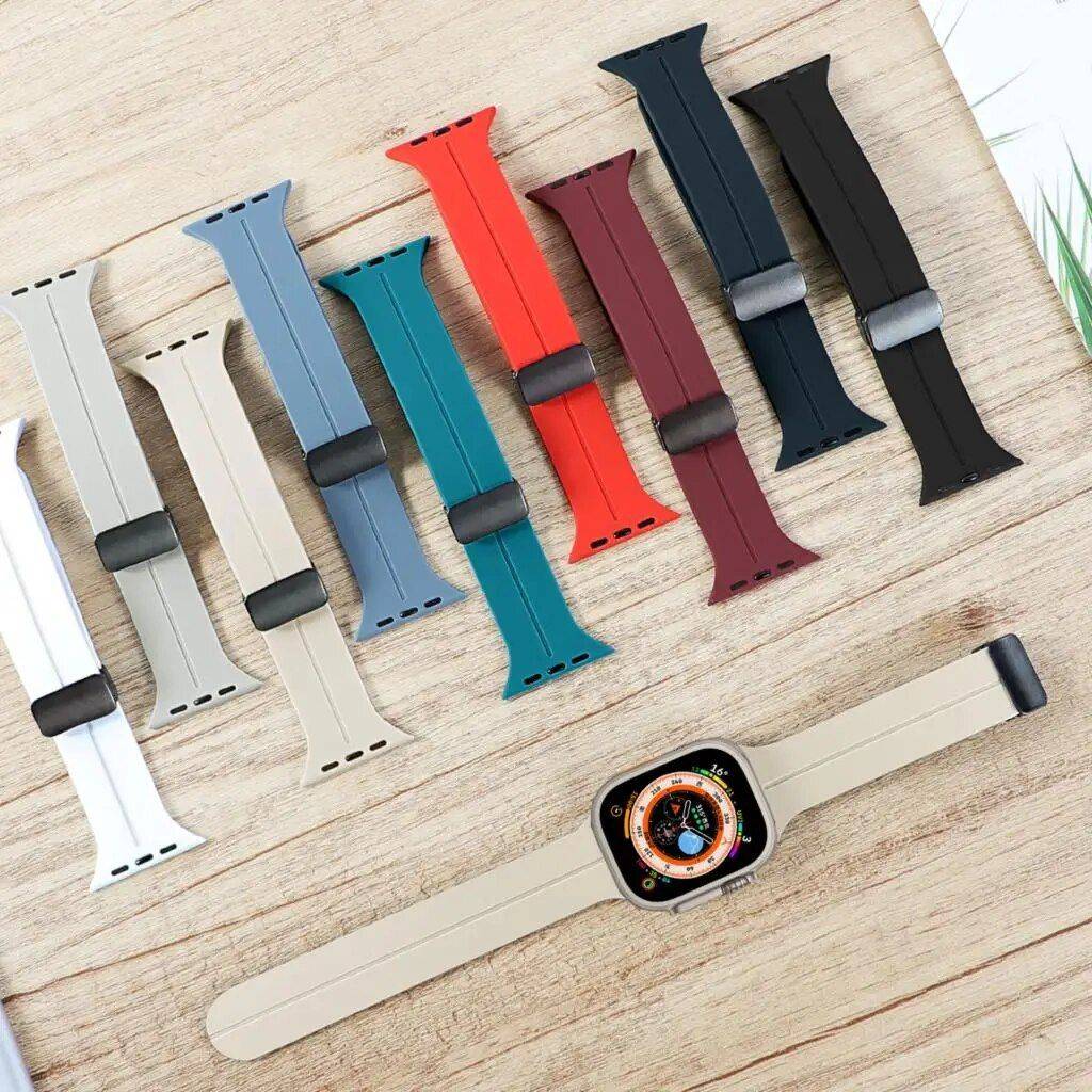 Magnetic Silicone Sport Strap for 38mm-49mm Smartwatches Gadgets Smartwatches & Accessories Band Color : Gun-silver|Pine green|Starlight-silver|Yellow-silver|Black-silver|Starlight|orange|Gao ji lan-silver|Midnight-silver|Light Purple-silver|Space Gray-silver|Gun|White-silver|Light Green-silver|Wine Red-silver|Army Green-silver|Wei Lan-silver|Midnight Blue-silver|Pink-silver|Midnight Blue|Red-silver|Black|Light Purple|Yellow|Gray|White|Gao ji lan|Wine Red|Army Green|Wei Lan|Midnight|Light Green|Pink|Red 