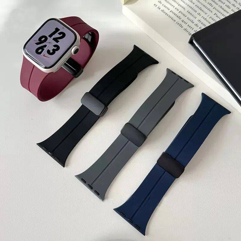 Magnetic Silicone Sport Strap for 38mm-49mm Smartwatches Gadgets Smartwatches & Accessories Band Color : Gun-silver|Pine green|Starlight-silver|Yellow-silver|Black-silver|Starlight|orange|Gao ji lan-silver|Midnight-silver|Light Purple-silver|Space Gray-silver|Gun|White-silver|Light Green-silver|Wine Red-silver|Army Green-silver|Wei Lan-silver|Midnight Blue-silver|Pink-silver|Midnight Blue|Red-silver|Black|Light Purple|Yellow|Gray|White|Gao ji lan|Wine Red|Army Green|Wei Lan|Midnight|Light Green|Pink|Red 