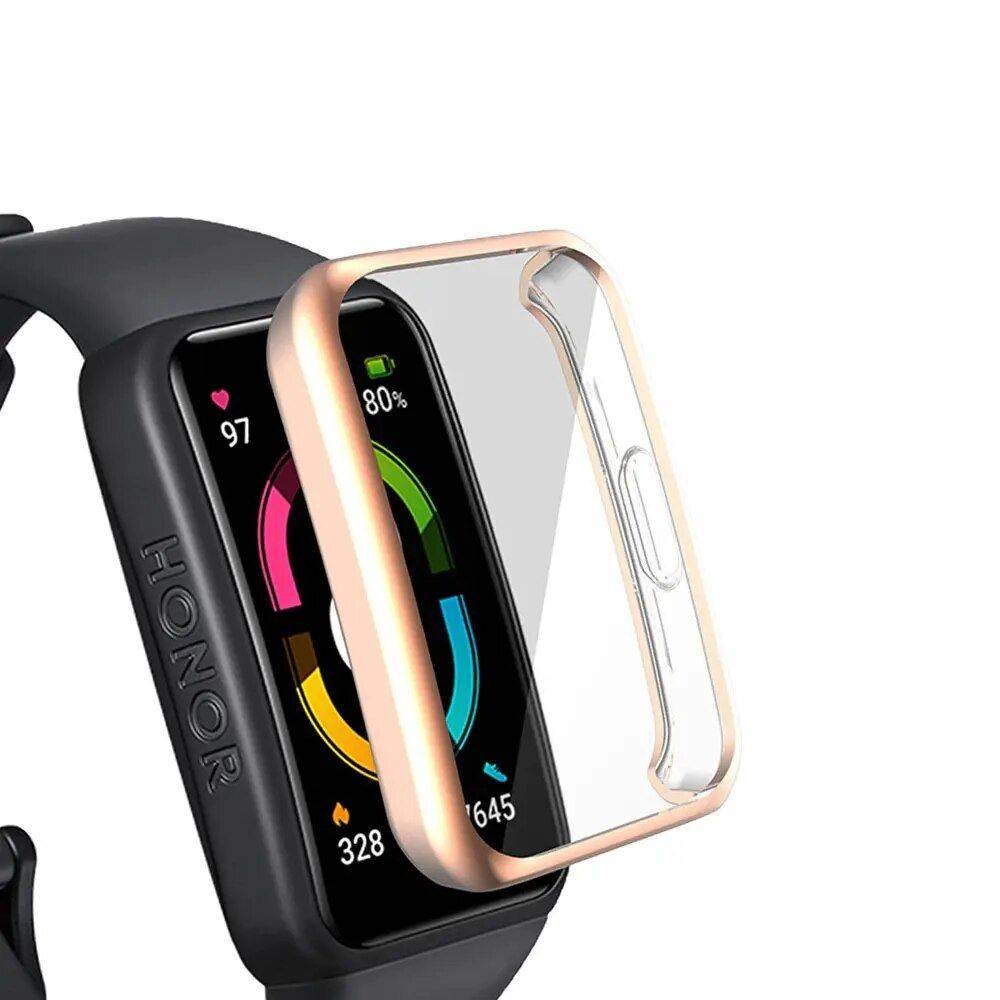 Huawei Honor Band 7 TPU Full Coverage Screen Protector Case Gadgets Smartwatches & Accessories Color : Black|Rose gold|Gold|Silver|Pink|Clear 