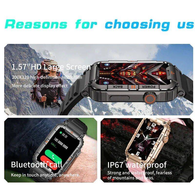 2023 Waterproof Smartwatch with AI Voice, Bluetooth Call, and Health Monitoring Gadgets Smartwatches & Accessories Color : Black|With black steel|With gold steel|Black camouflage|With sliver steel|Orange camouflage|Orange 