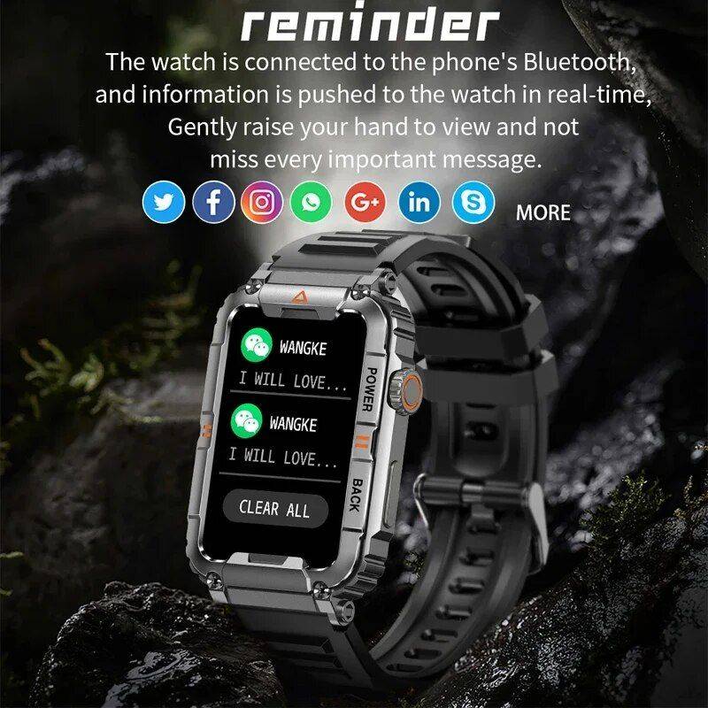 2023 Waterproof Smartwatch with AI Voice, Bluetooth Call, and Health Monitoring Gadgets Smartwatches & Accessories Color : Black|With black steel|With gold steel|Black camouflage|With sliver steel|Orange camouflage|Orange 