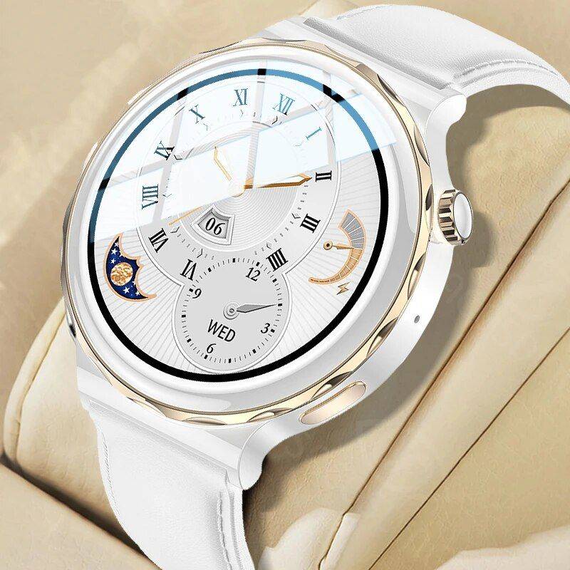 Waterproof Round Smart Watch: Fitness & Health Tracker for Men and Women Gadgets Smartwatches & Accessories Color : Silver Leather|Silver Steel |Silver Silicone|Gold Leather|Golden Steel |Golden Silicone 