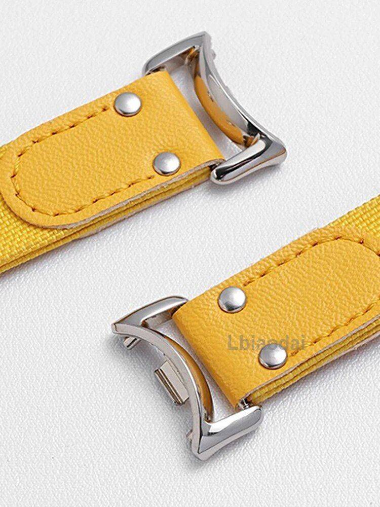 Luxury Leather & Canvas Strap for Fitness Tracker - Durable, Stylish & Comfortable Gadgets Smartwatches & Accessories Band Color : 1 bright yellow|2 milky white|3 black|4 green|5 Khaki|6 red|7 dark brown|01 white|02 yellow|03 green|04 meters white|05 dark brown|06 brown 