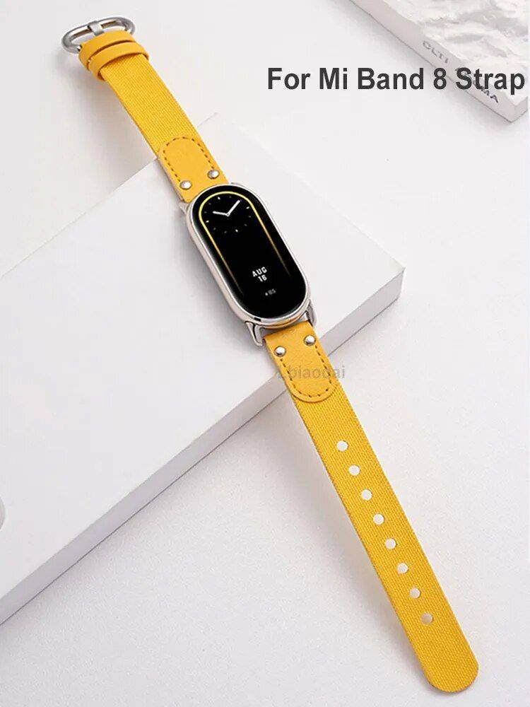 Luxury Leather & Canvas Strap for Fitness Tracker - Durable, Stylish & Comfortable Gadgets Smartwatches & Accessories Band Color : 1 bright yellow|2 milky white|3 black|4 green|5 Khaki|6 red|7 dark brown|01 white|02 yellow|03 green|04 meters white|05 dark brown|06 brown 