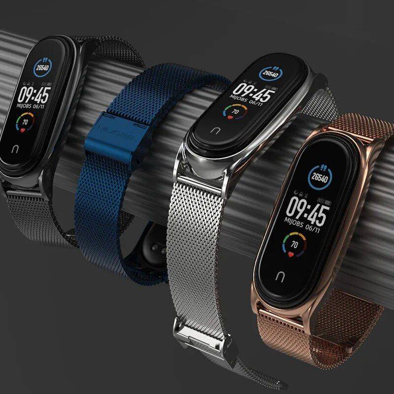 Luxury Milanese Stainless Steel Strap for Mi Band 3/4/5/6 Gadgets Smartwatches & Accessories Color : Silver|Black|Dusty pink|Gold|Golographic|Blue|Light blue|Purple|Green|Red|Black&green|Pink 