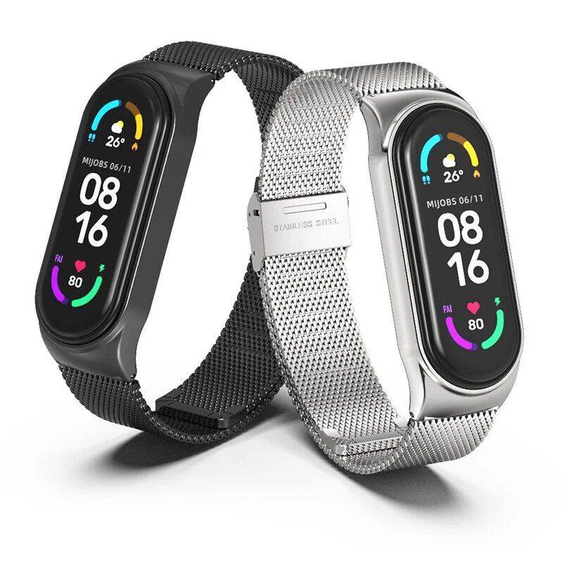 Luxury Milanese Stainless Steel Strap for Mi Band 3/4/5/6 Gadgets Smartwatches & Accessories Color : Silver|Black|Dusty pink|Gold|Golographic|Blue|Light blue|Purple|Green|Red|Black&green|Pink 