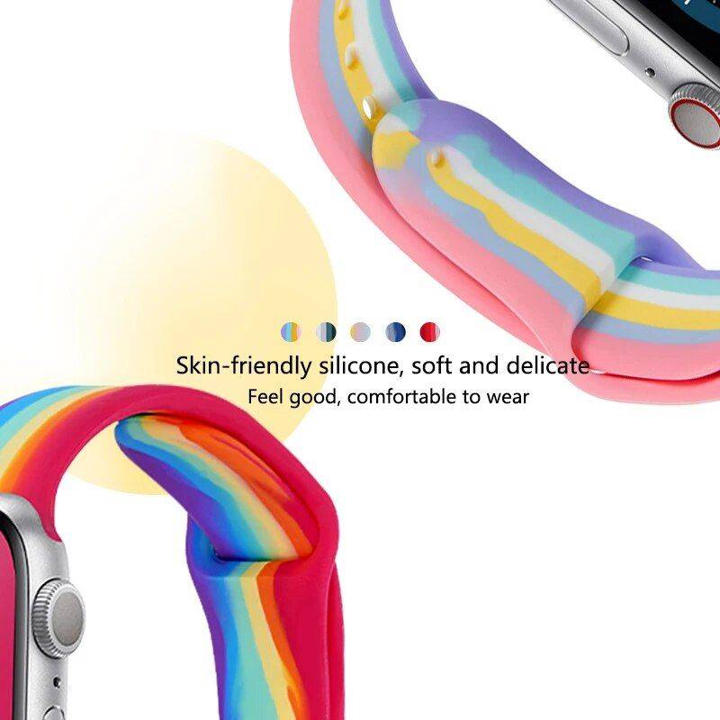 Rainbow Silicone Apple Watch Strap: Comfortable & Stylish Gadgets Smartwatches & Accessories Color : Rainbow|Rainbow 1|Rainbow 2|Rainbow 3|Rainbow 4|Rainbow 5|Rainbow 6|Rainbow 7|Rainbow 8|Rainbow 9|Rainbow 10|Rainbow 11|Rainbow 12 