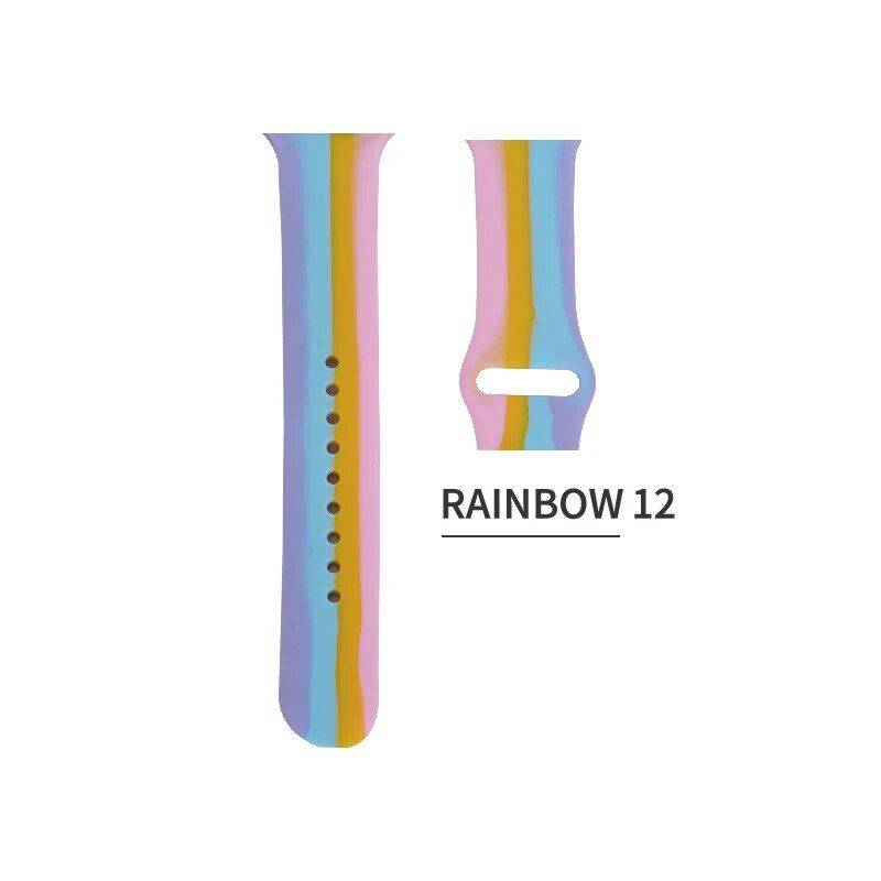 Rainbow Silicone Apple Watch Strap: Comfortable & Stylish Gadgets Smartwatches & Accessories Color: Rainbow 12 Size: 38 40 41mm S-M|38 40 41mm M-L|42 44 45mm S-M|42 44 45mm M-L 